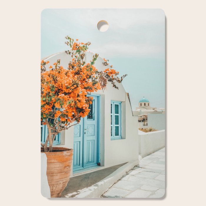 Greece Airbnb, Greece Photography Travel Digital Art, Scenic Landscape Architecture, White Building Cutting Board