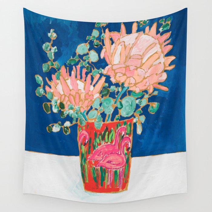 Protea In Enamel Flamingo Tumbler Painting Wall Tapestry