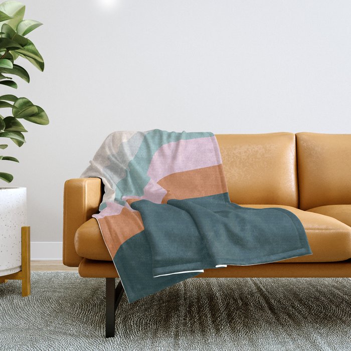 Abstract Diagonal Waves In Teal, Terracotta, And Pink Throw Blanket