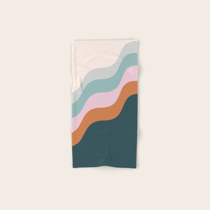 Abstract Diagonal Waves In Teal, Terracotta, And Pink Bath Towel