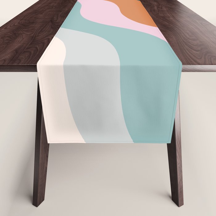 Abstract Diagonal Waves In Teal, Terracotta, And Pink Table Runner