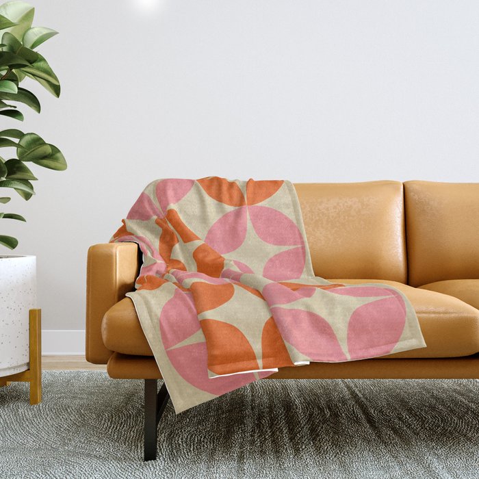 Mid Century Modern Pattern In Pink And Orange Throw Blanket
