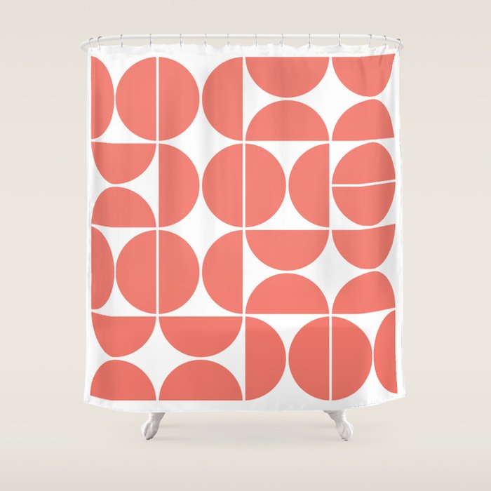 Mid Century Modern Geometric 04 Living Coral Shower Curtain
