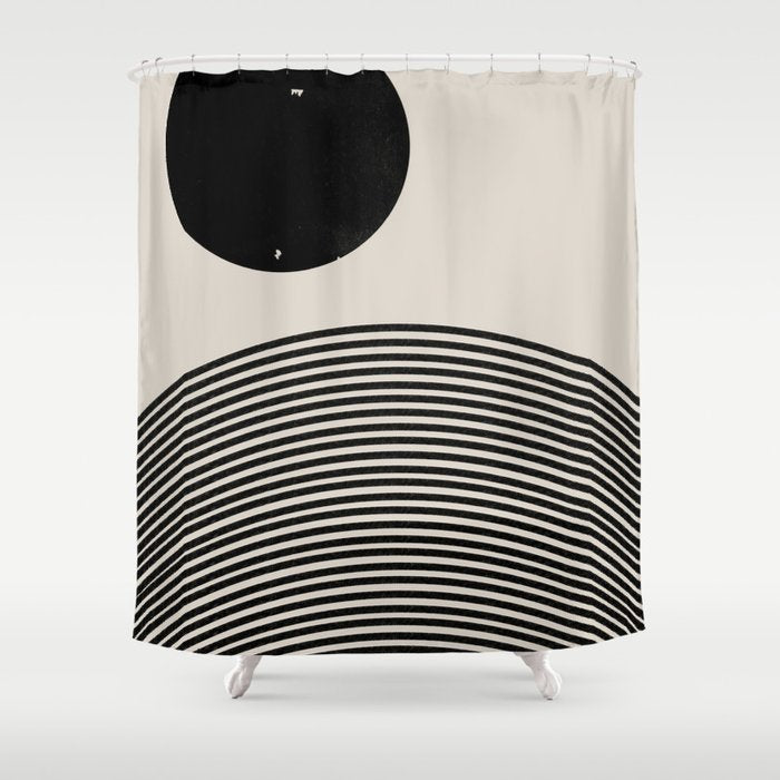 Woodblock Art, Mid Century Illustration Shower Curtain