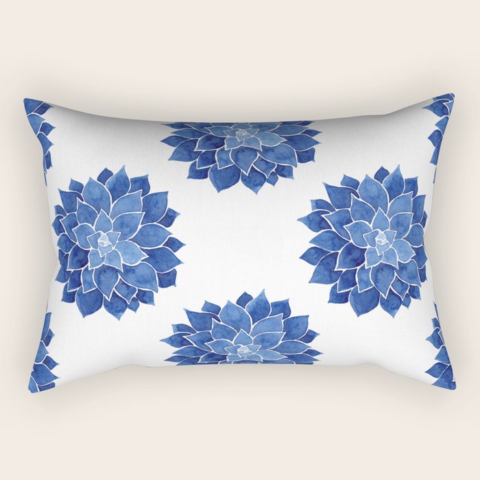 Indigo Succulent |  Watercolor Painting Rectangular Pillow