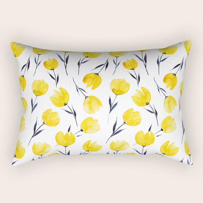 Yellow Tulips | Watercolour Pattern Rectangular Pillow