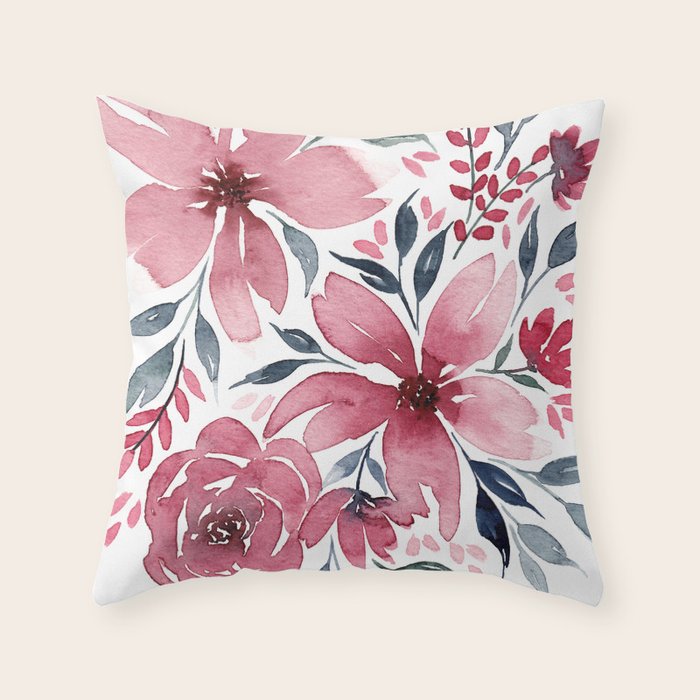 Modern Watercolor Florals No. 2 Throw Pillow