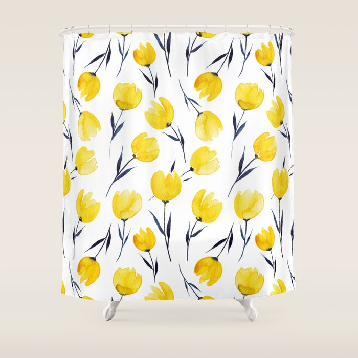 Yellow Tulips | Watercolour Pattern Shower Curtain
