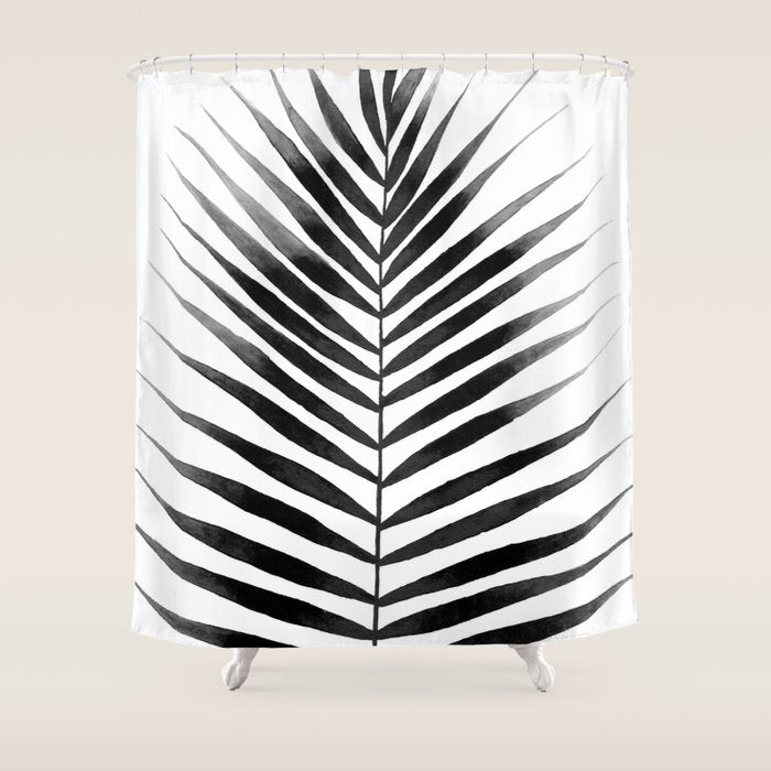Palm Leaf Watercolor | Black And White Shower Curtain