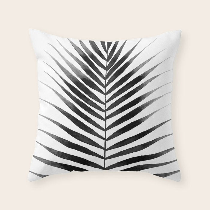 Palm Leaf Watercolor | Black And White Throw Pillow