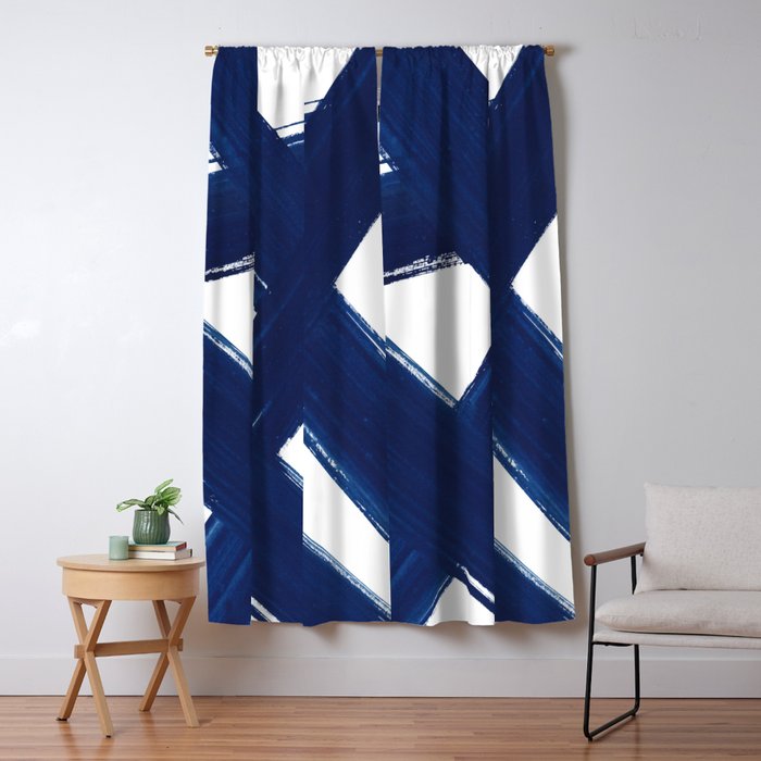Indigo Abstract Brush Strokes | No. 3 Window Curtain