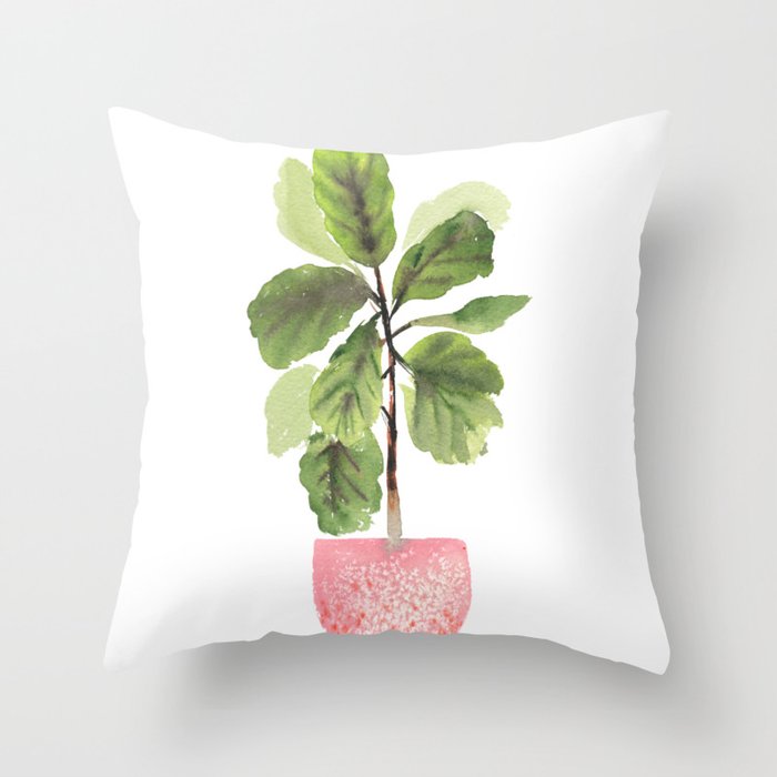 Fiddle-Leaf Fig (Watercolor) Throw Pillow