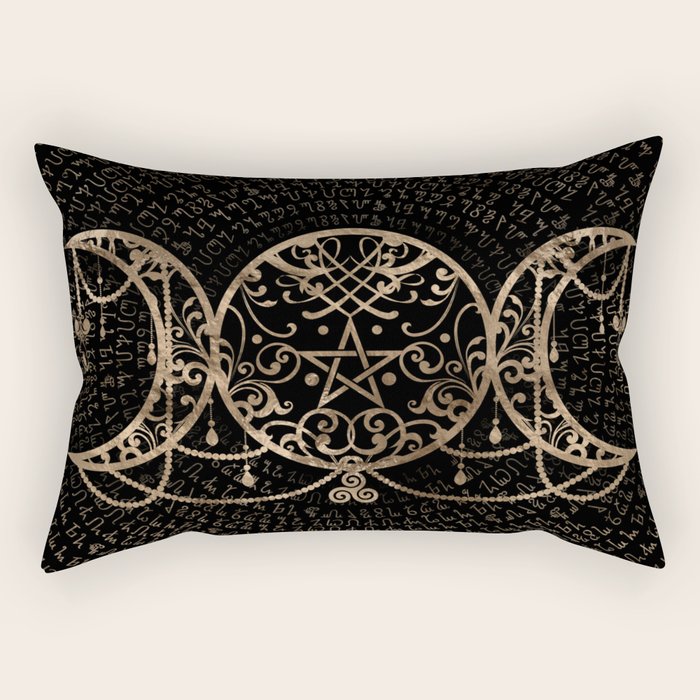 Triple Moon - Triple Goddess Gold And Black Rectangular Pillow