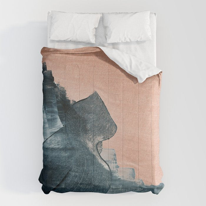 Renew: A Minimal Abstract Piece In Coral And Blue By Alyssa Hamilton Art Comforter
