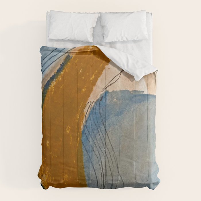Gentle Breeze: A Minimal, Abstract Mixed-Media Piece In Blues And Tans By Alyssa Hamilton Art Comforter