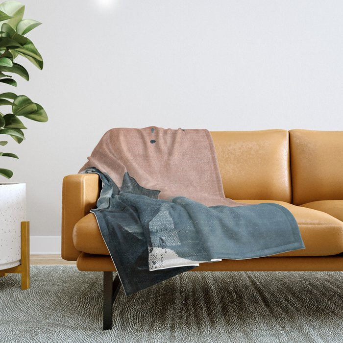Renew: A Minimal Abstract Piece In Coral And Blue By Alyssa Hamilton Art Throw Blanket
