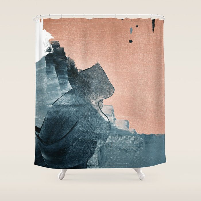 Renew: A Minimal Abstract Piece In Coral And Blue By Alyssa Hamilton Art Shower Curtain