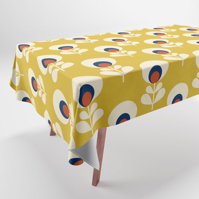 Flowers Geometry Mustard - Retro Pattern No3 Tablecloth