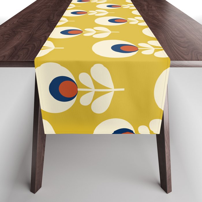 Flowers Geometry Mustard - Retro Pattern No3 Table Runner