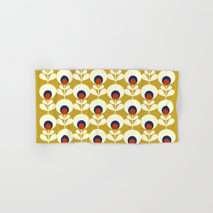 Flowers Geometry Mustard - Retro Pattern No3 Bath Towel