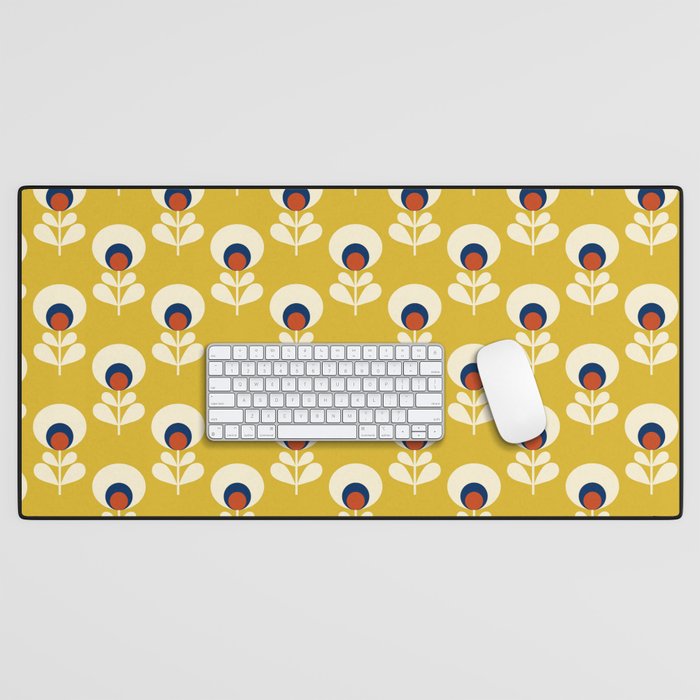 Flowers Geometry Mustard - Retro Pattern No3 Desk Mat