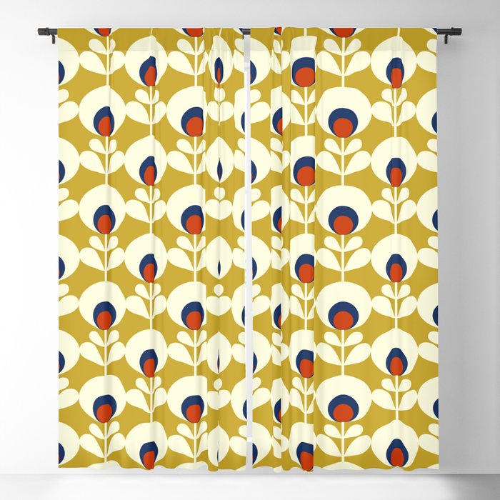 Flowers Geometry Mustard - Retro Pattern No3 Window Curtain