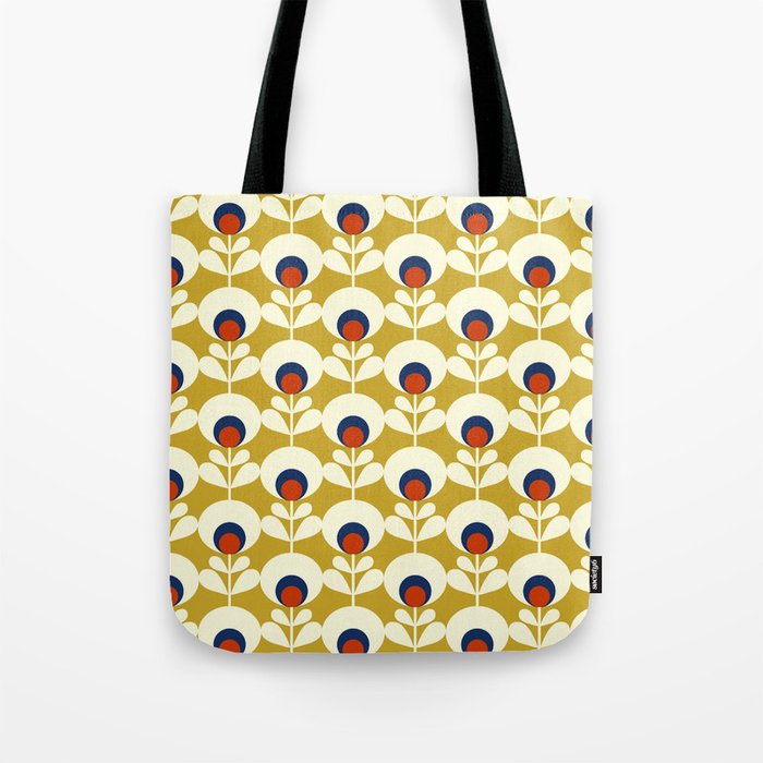 Flowers Geometry Mustard - Retro Pattern No3 Tote Bag