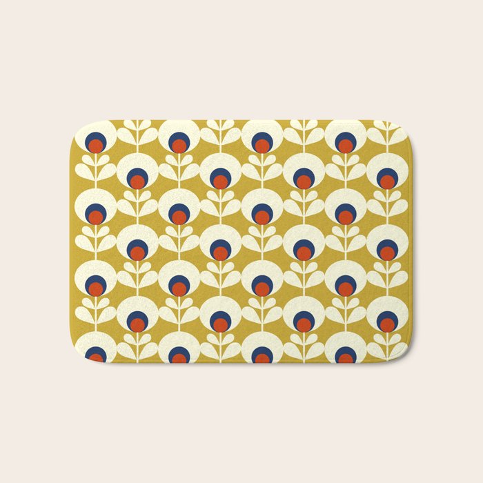 Flowers Geometry Mustard - Retro Pattern No3 Bath Mat