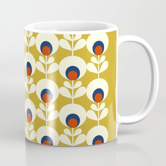 Flowers Geometry Mustard - Retro Pattern No3 Coffee Mug