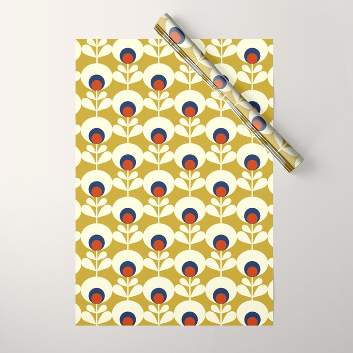 Flowers Geometry Mustard - Retro Pattern No3 Wrapping Paper