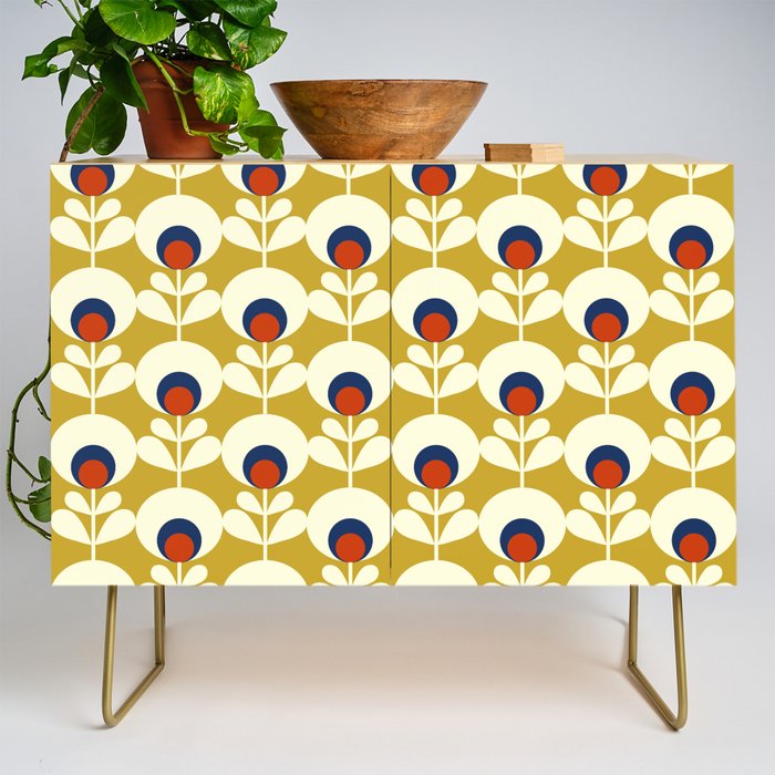 Flowers Geometry Mustard - Retro Pattern No3 Credenza