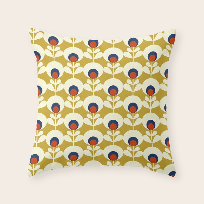 Flowers Geometry Mustard - Retro Pattern No3 Throw Pillow