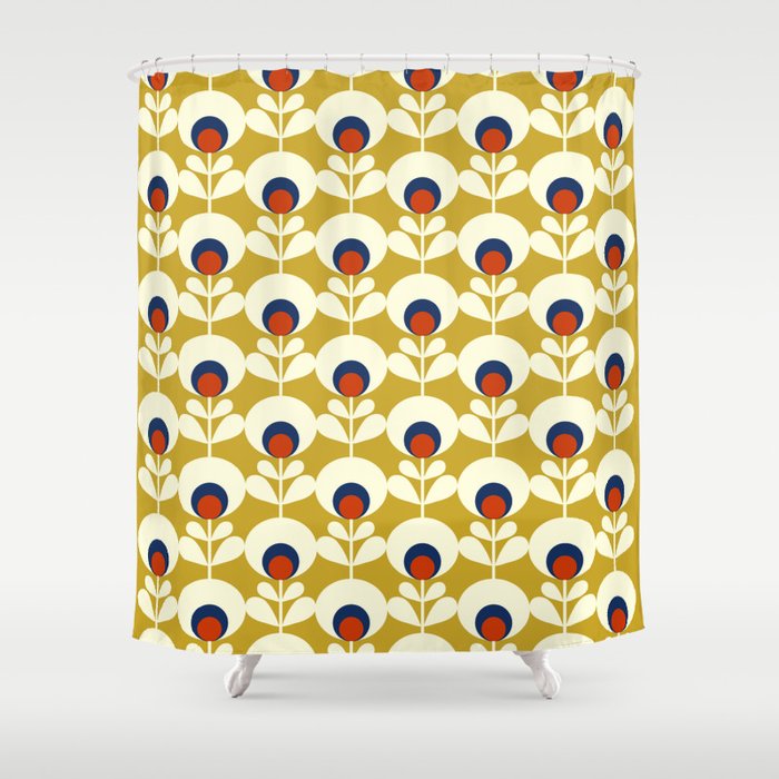 Flowers Geometry Mustard - Retro Pattern No3 Shower Curtain