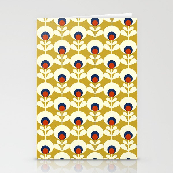 Flowers Geometry Mustard - Retro Pattern No3 Stationery Card