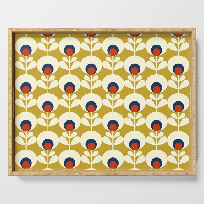 Flowers Geometry Mustard - Retro Pattern No3 Serving Tray