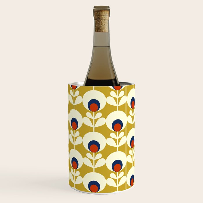 Flowers Geometry Mustard - Retro Pattern No3 Wine Chiller