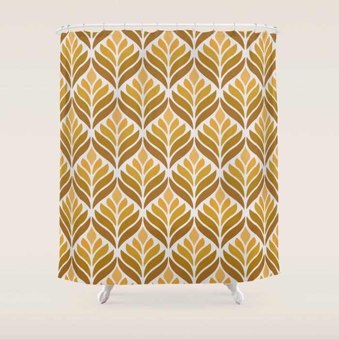 Yellow Retro Flower Pattern Shower Curtain