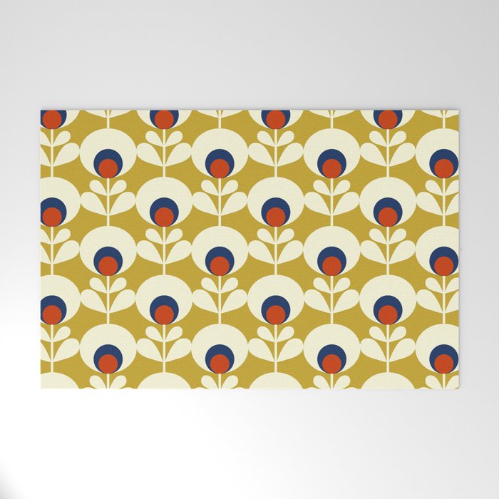 Flowers Geometry Mustard - Retro Pattern No3 Welcome Mat
