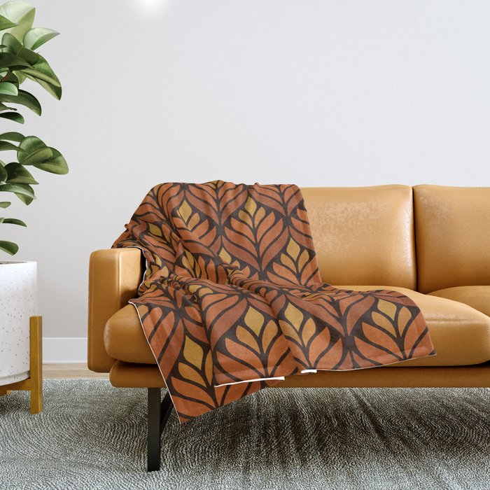 Brown Retro Flower Pattern Throw Blanket