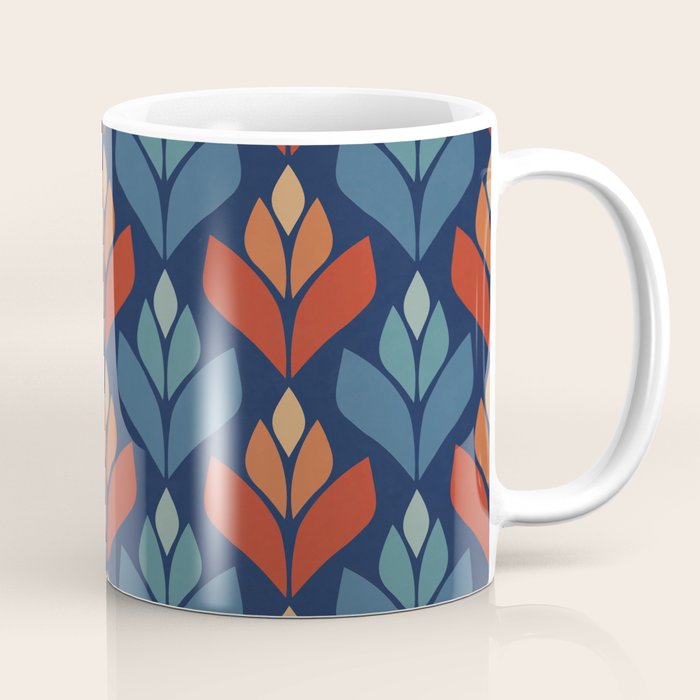 Blue & Red Retro Trefoil Pattern Coffee Mug