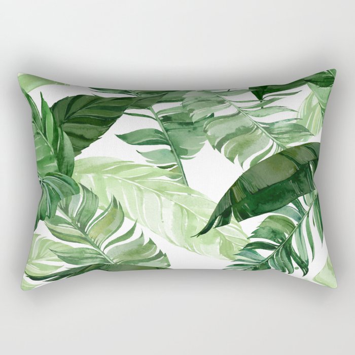 Green Leaf Watercolor Pattern Rectangular Pillow