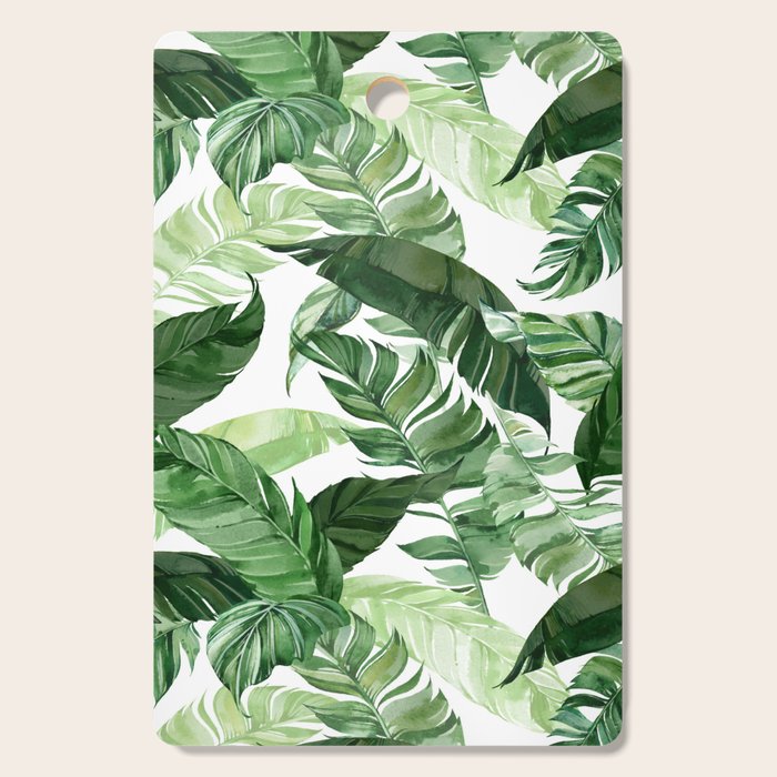 Green Leaf Watercolor Pattern Cutting Board
