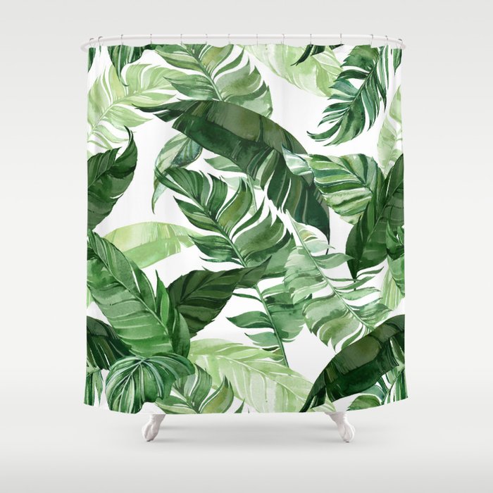 Green Leaf Watercolor Pattern Shower Curtain