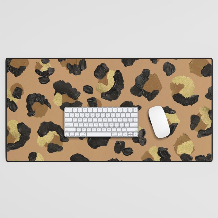 Leopard Print - Neutral & Gold Palette Desk Mat