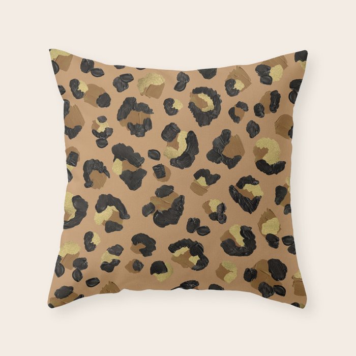 Leopard Print - Neutral & Gold Palette Throw Pillow