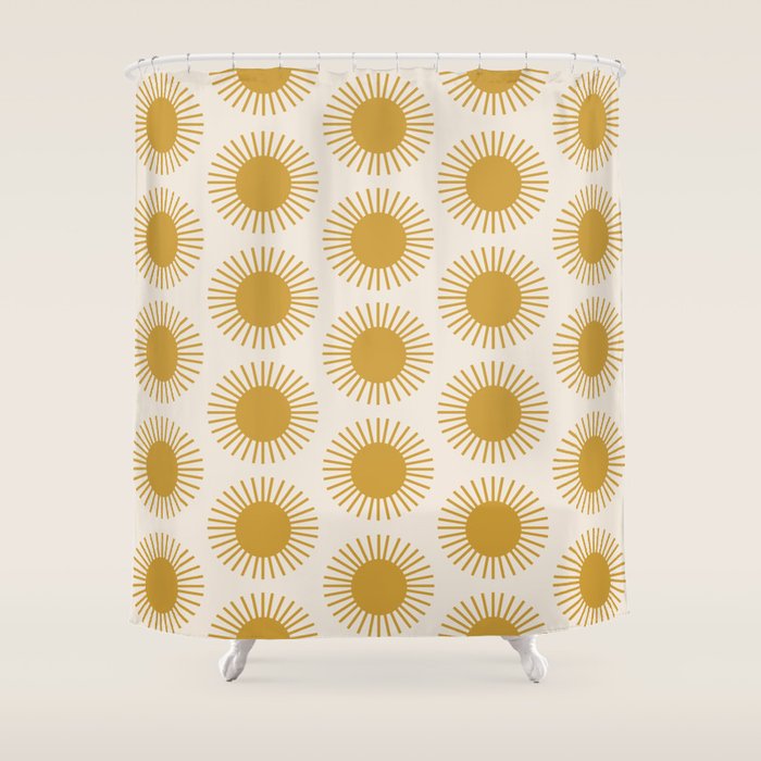 Boho Summer Sun Pattern I Golden Shower Curtain
