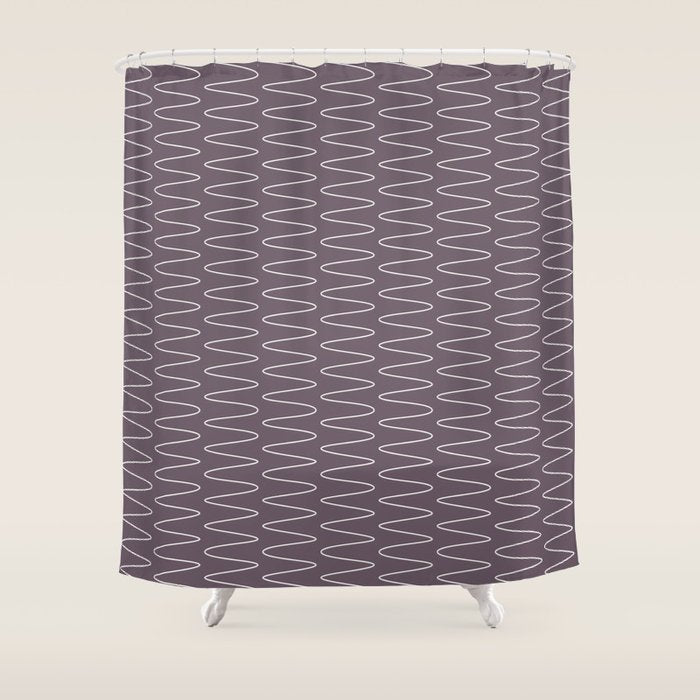 Curved Line Art In Dark Plum Shower Curtain