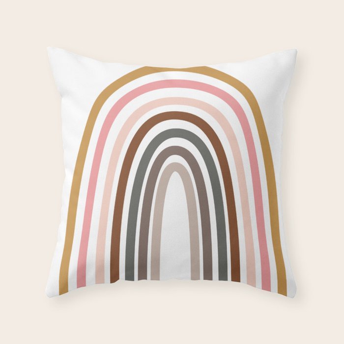 Whimsical Rainbow In Earthy Colors Throw Pillow