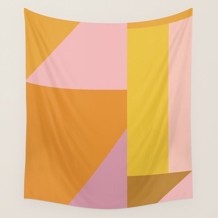 Shapes In Vintage Modern Pink, Orange, Yellow, And Lavender Wall Tapestry
