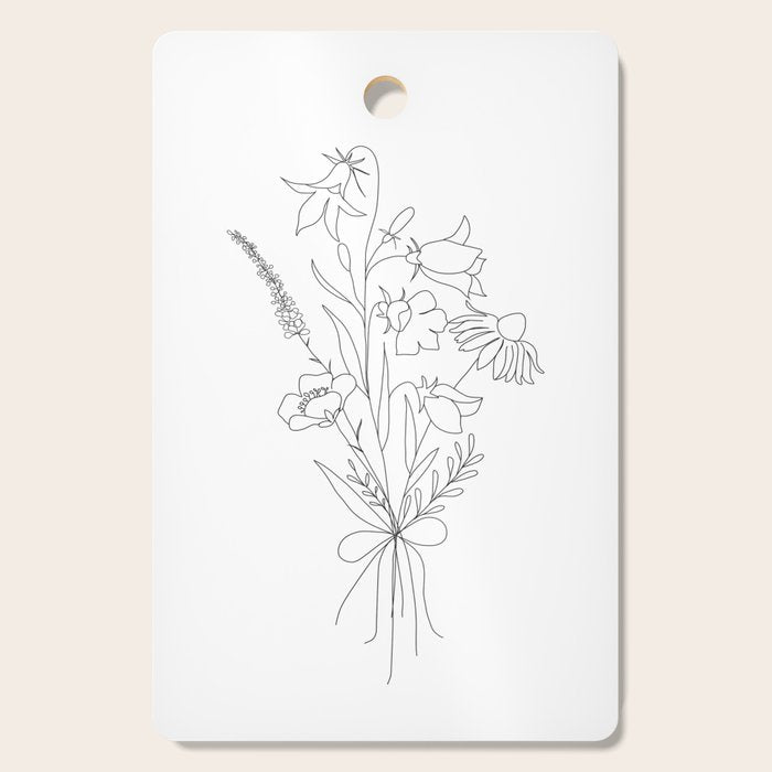Small Wildflowers Minimalist Line Art Cutting Board